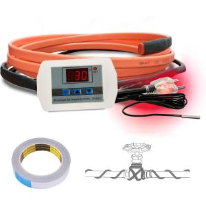 imageCupohus Heat Tape for Water Pipes with Digital Display Thermostat 15FT Freeze Protection SelfRegulating Heat Trace Cable for Metal Plastic Home Pipes Roof and RV3FT